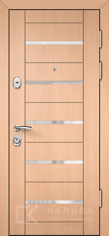 Фото «Стальная дверь светлый бук с полосами и внутренним орехом классика №36»